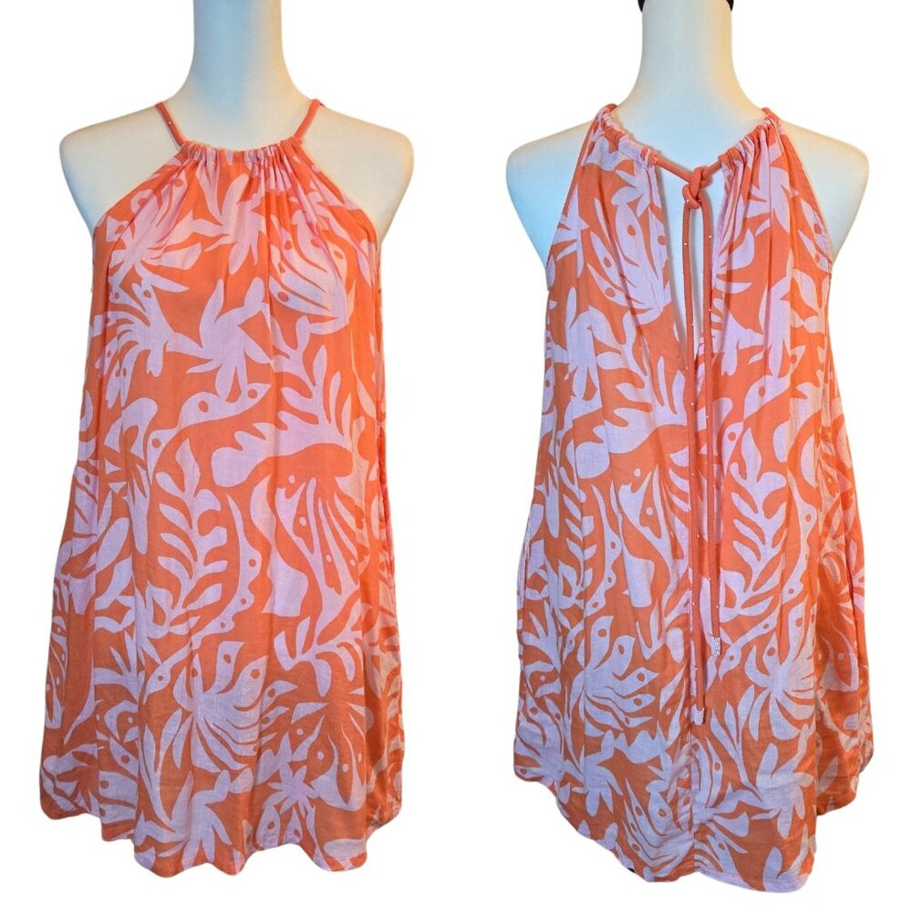 RACHEL ZOE Women Linen Sleeveless Halter/Tunic/Cottage Coastal Mini Dress  Sz: M